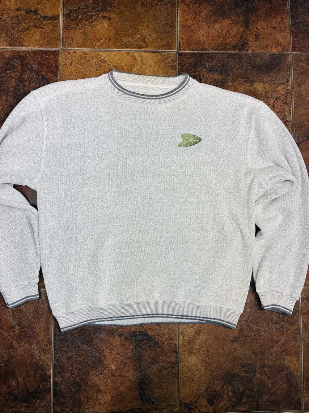 Gear For Sports White Crewneck Sweater with Gray Trim and Green Patch